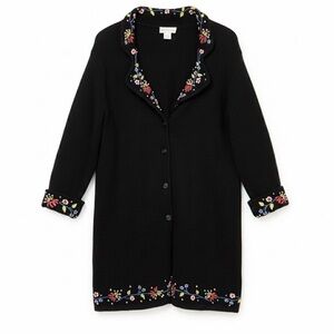 White Stag Embroidered Long Black Cardigan Coatigan XL Floral Boho Cottagecore